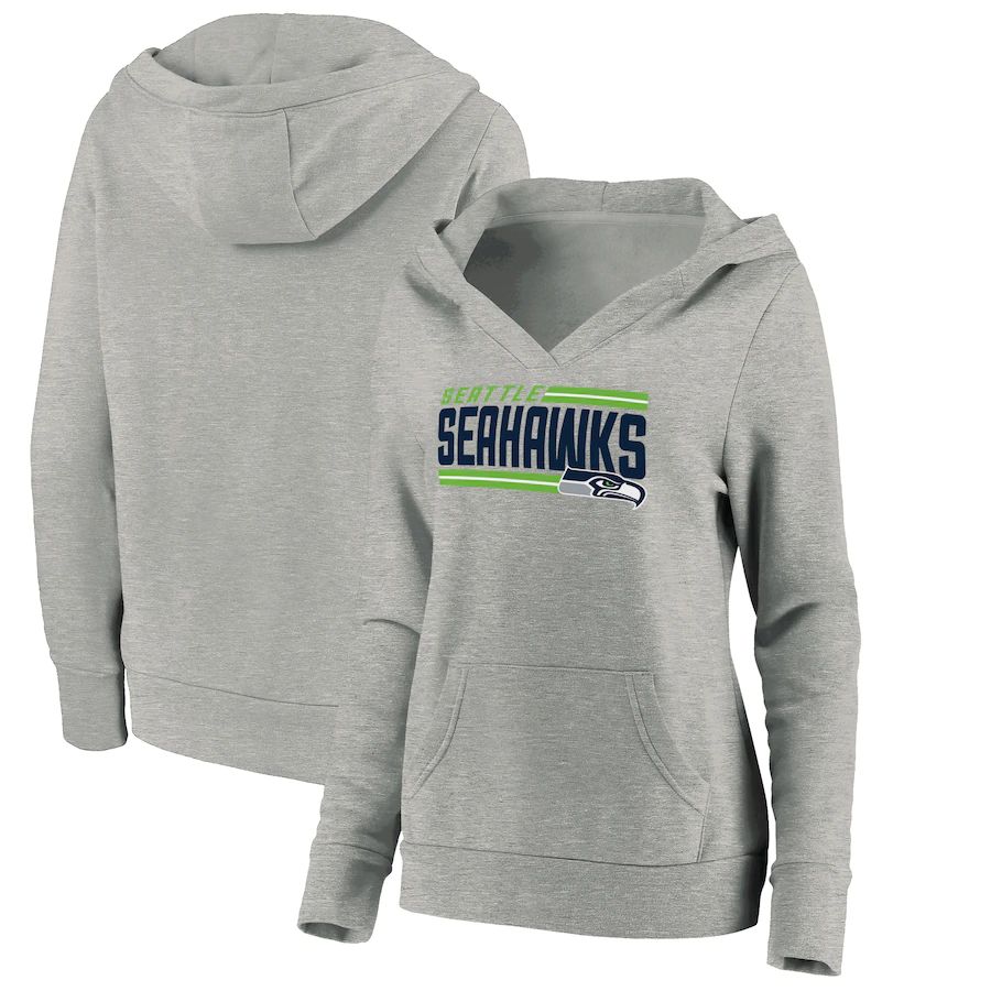 Women Seattle Seahawks Fanatics Branded Heathered Gray On Side Stripe V-Neck Pullover Hoodie